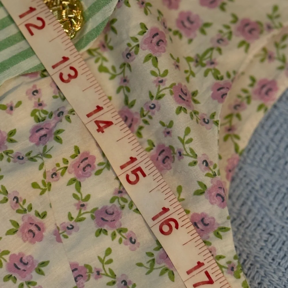 Sleeveless Mint Stripe & Floral Mini Dress with Yellow Button Trim